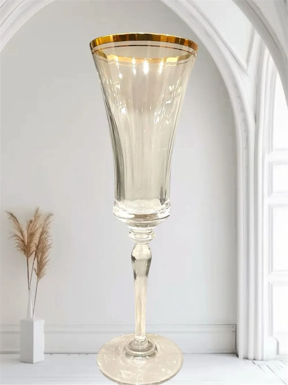 Mikasa Jamestown Gold Trim Crystal Stemmed Champagne Flute Set of 5